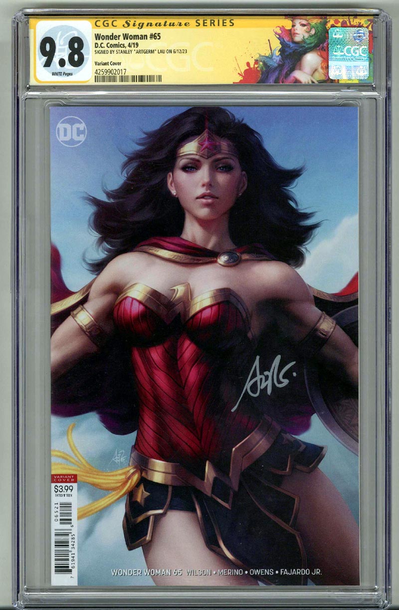 WONDER WOMAN #65 CGC 9.8 SS SIGNED STANLEY ARTGERM LAU VARIANT