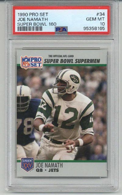 1990 PRO SET SUPER BOWL 160 #34 JOE NAMATH CARD NEW YORK JETS PSA